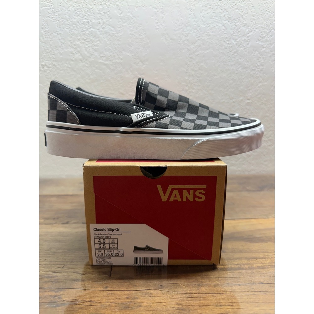 Vans Classic Slip-On Black Pewter Checkerboard VN000EYEBPJ Mens 4 Womens 5.5